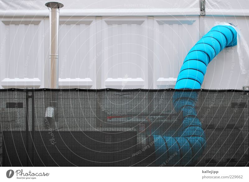 dickdarm Technik & Technologie Energiewirtschaft Industrie blau weiß Lüftung Rohrleitung Röhren Zaun Halle Klima Klimaanlage Farbfoto Außenaufnahme Licht