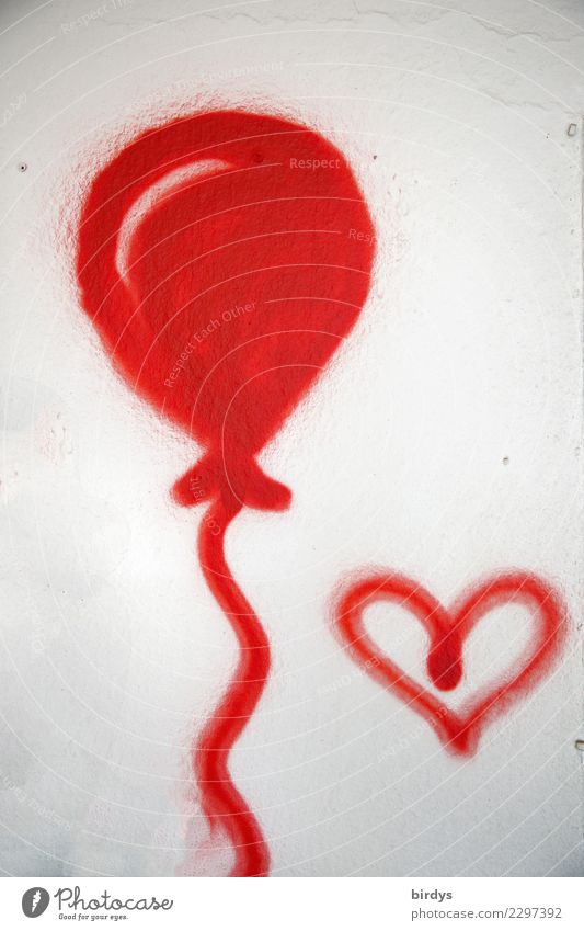 Leichtigkeit Zeichen Graffiti Herz Luftballon authentisch Fröhlichkeit positiv rot weiß Freude Glück Frühlingsgefühle Liebe Gefühle einzigartig formatfüllend