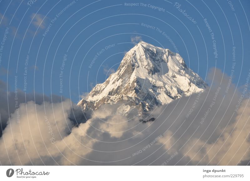 Annapurna South Ferne Freiheit Berge u. Gebirge Umwelt Natur Landschaft Wolken Klimawandel Felsen Gipfel Schneebedeckte Gipfel Gletscher blau weiß Sehnsucht