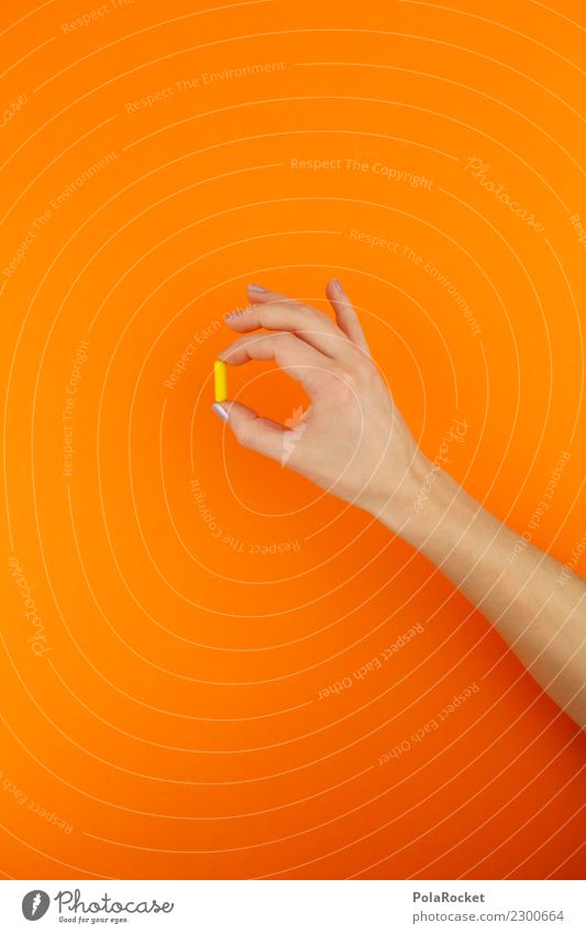 #A# Pill 1 Mensch Essen Kunst orange Medikament Medizintechnik Medizinmann einzeln Gesundheitswesen Placebo Verbesserung Erkältung Vitamin gelb klein Wunder