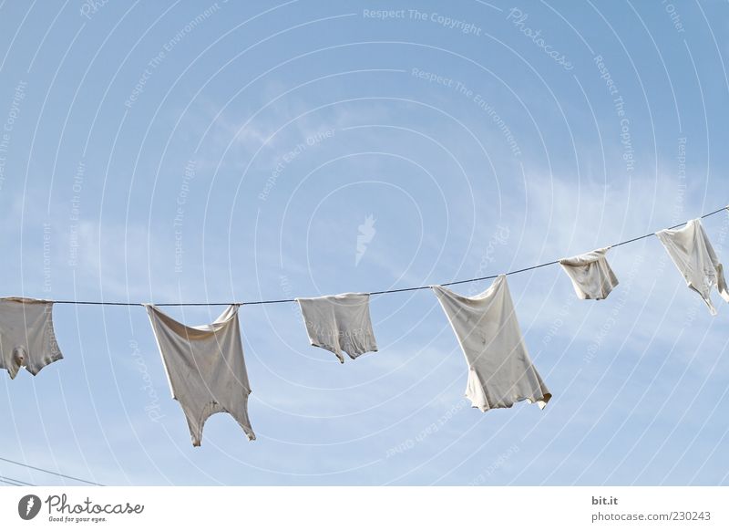 da war ein rotes Teil dazwischen ;-) Luft Himmel Wolken Sauberkeit weiß Wäsche Wäscheleine Waschtag aufgehängt Farbfoto Außenaufnahme Menschenleer