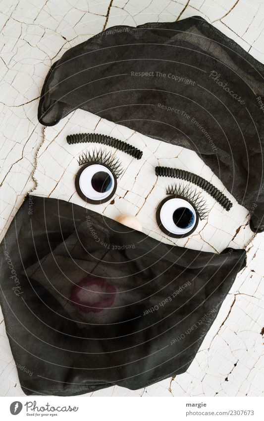 800 Emotionen...coole Gesichter: Verschleierte Frau, Gesicht Mensch feminin Junge Frau Jugendliche Erwachsene Auge 1 Bekleidung Maske Hut Mütze Kopftuch Burka