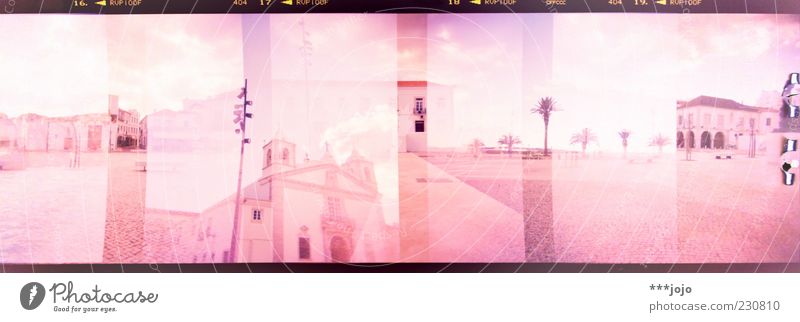 the south in panoramic vision. Lagos rosa Portugal Süden Algarve Holga Doppelbelichtung Panorama (Bildformat) Palme Platz Kirche Cross Processing Architektur