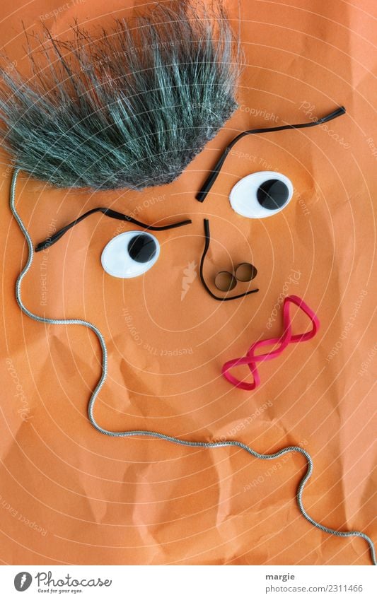 Emotionen...coole Gesichter: Aschermittwoch Mensch maskulin Mann Erwachsene Auge Nase Mund 1 grau orange rot Entsetzen gefährlich Stress Nervosität verstört