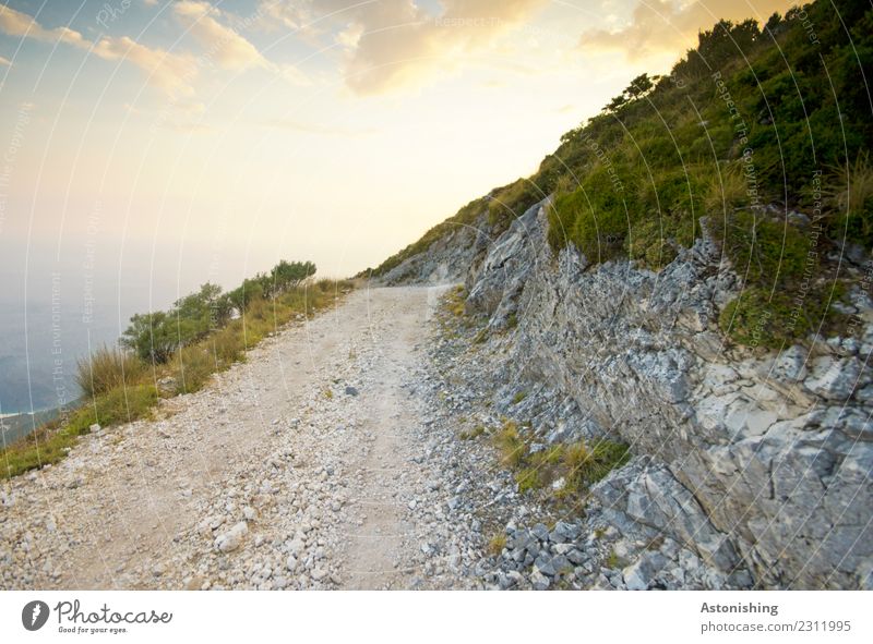 der Weg zum Meer Umwelt Natur Landschaft Pflanze Wasser Himmel Wolken Sonne Sommer Wetter Schönes Wetter Baum Berge u. Gebirge Albanien Wege & Pfade groß hell
