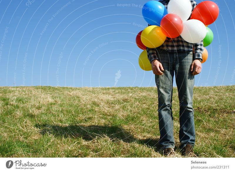 Ballonmann Freizeit & Hobby Sommer Geburtstag Mensch Beine 1 Wolkenloser Himmel Frühling Schönes Wetter Gras Wiese Accessoire Luftballon stehen Kreativität