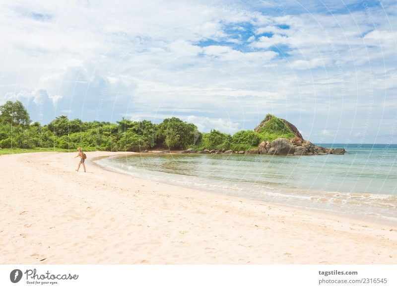 Balapitiya - Eine Frau in einer Bucht am Strand von Balapitiya Asien Sträucher ruhig beruhigend Küste Idylle erleuchten Landschaft Blatt natürlich Natur Meer