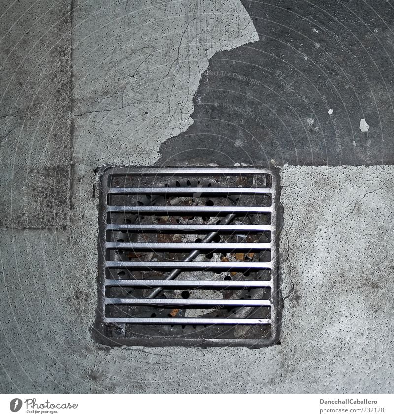 Abfluss Straßenbelag Gitter Gully Metall Stahl trocken grau Kanalisation abstrakt Muster dreckig Parkdeck graphisch Beton Boden Symmetrie Symbole & Metaphern
