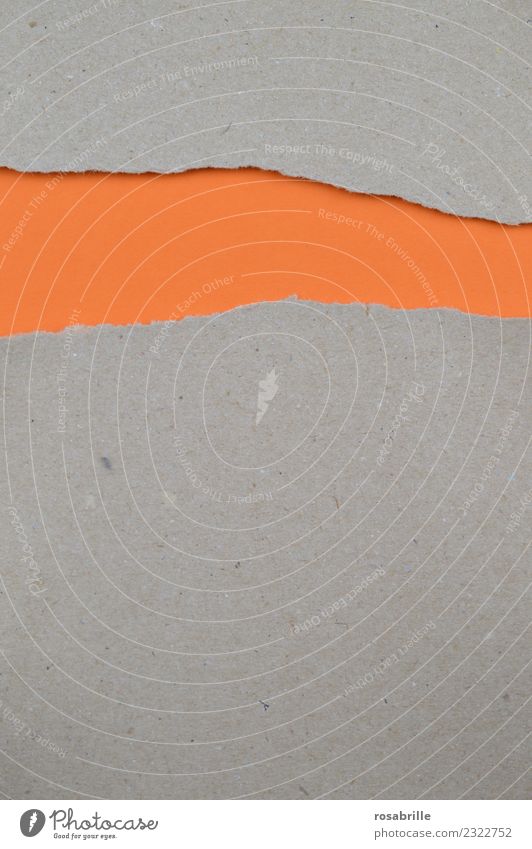 Packpapier mit Riß auf leerem orangenem Papier Kunst Buch Zettel Verpackung Riss Karton Farbkarton Schilder & Markierungen Streifen Schnur entdecken Neugier