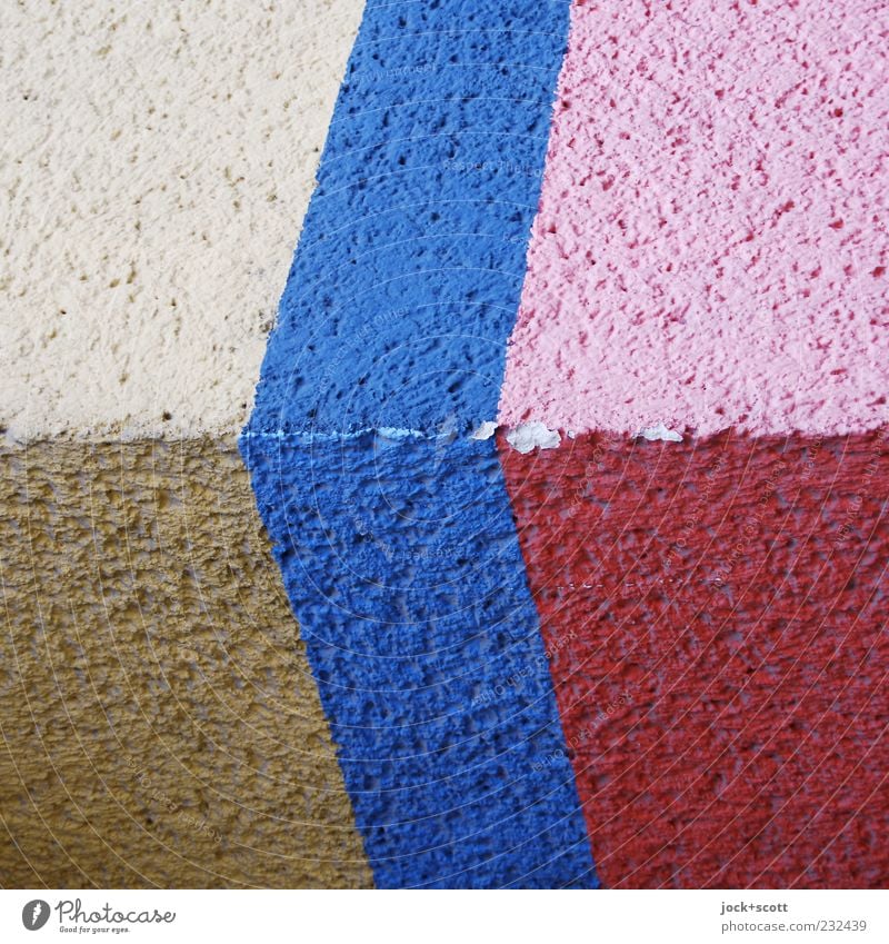 Chupze Wand Dekoration & Verzierung Streifen blau braun rosa rot weiß Farbe abgeplatzt Farbanstrich Oberflächenstruktur gestrichen uneben Zahn der Zeit
