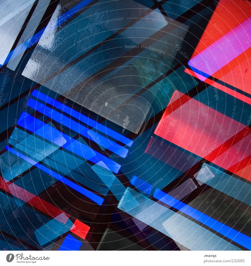 Merged Lifestyle Stil Design Kunst Glas Linie leuchten außergewöhnlich Coolness trendy einzigartig blau rot chaotisch Farbe Surrealismus Mosaik modern Licht