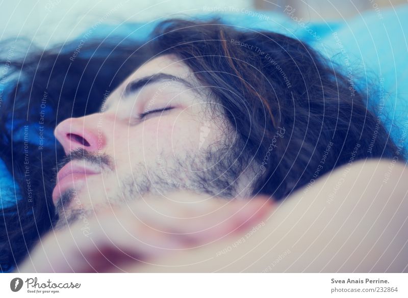 schlaf gut ^^ maskulin Haare & Frisuren Gesicht 1 Mensch 18-30 Jahre Jugendliche Erwachsene träumen dünn schlafen Locken Bettwäsche Bart Schlafzimmer Farbfoto