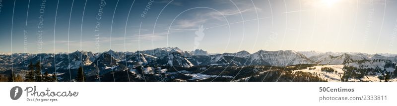 Salzburger Alpenpanorama zur Winterzeit berge Tag Panorama (Aussicht) Panorama (Bildformat) Berge u. Gebirge Himmel Sonne Schnee Gipfel Schneebedeckte Gipfel