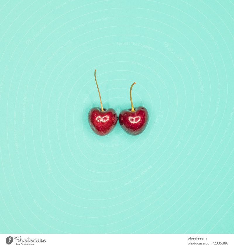 Draufsicht auf Cherry auf Ballenhintergrund Frucht Dessert Ernährung Vegetarische Ernährung schön Sommer Tisch Geburtstag Menschengruppe Natur Pflanze Blatt