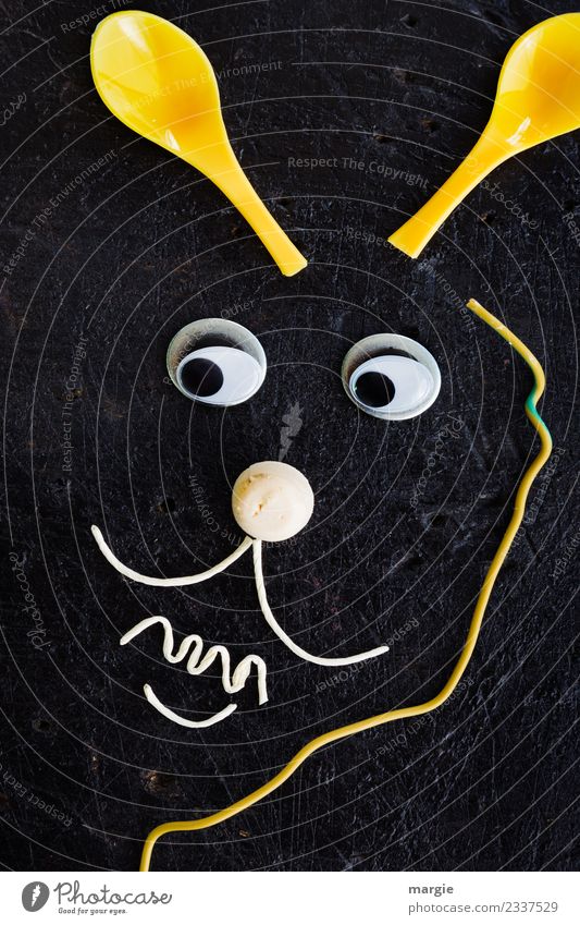 Emotionen...coole Gesichter: Osterhase II Kunst Kunstwerk Tier Haustier Nutztier Wildtier 1 braun gelb weiß Freude Vorfreude Ostern Ohr Auge Nase Löffel Ei