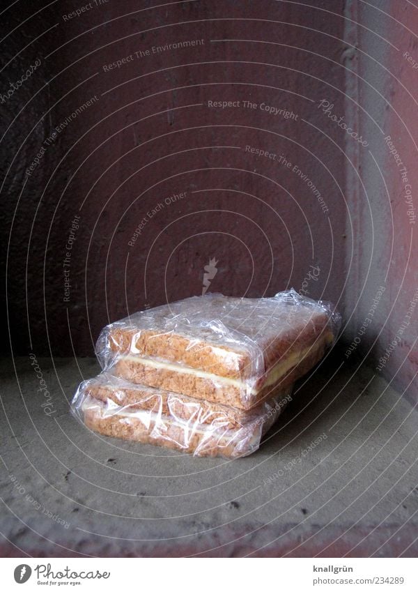 Pausenbrot Lebensmittel Brot Toastbrot Ernährung Frühstück Cellophan liegen eckig frisch lecker braun gelb Energie genießen Verpackungsmaterial durchsichtig