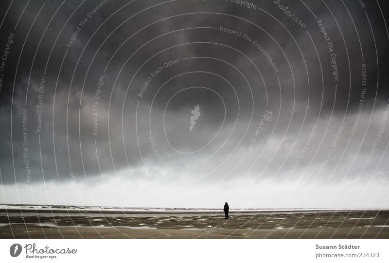 Spiekeroog | zu schnell vorbei 1 Mensch Himmel Wolken Gewitterwolken Küste Strand Nordsee atmen ruhig Einsamkeit Wattenmeer gruselig dunkel Außenaufnahme