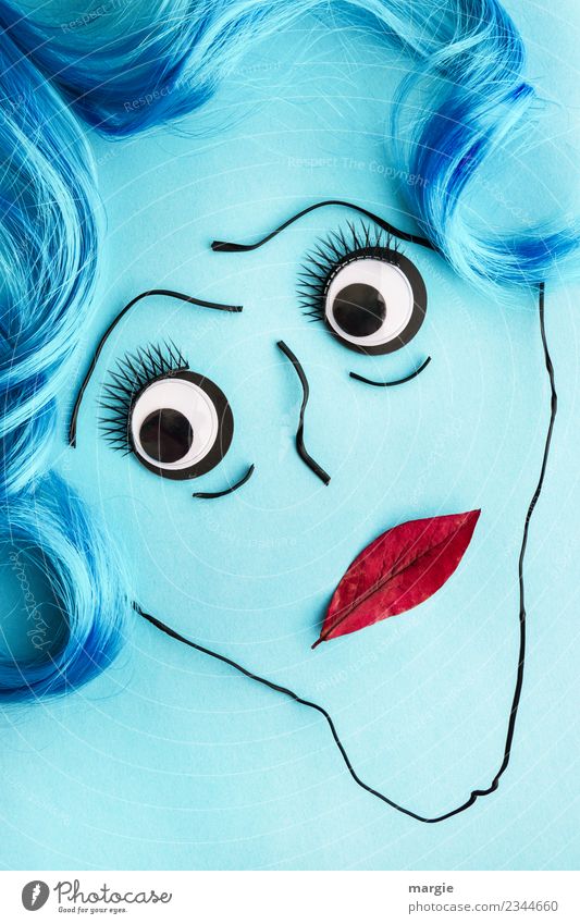 Emotionen...coole Gesichter: The blue Lady schön Mensch maskulin Frau Erwachsene Haare & Frisuren Mund 1 blau verstört eitel Blatt gepflegt elegant Dame Wimpern