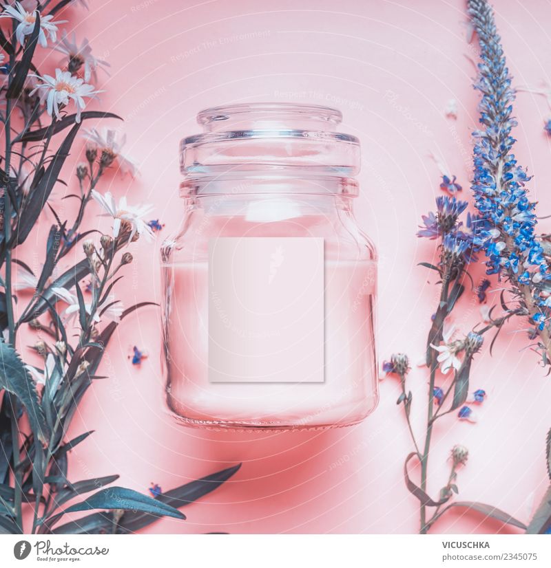 Naturkosmetik Glas mit pastellrosa Creme kaufen Stil Design schön Kosmetik Gesundheit Spa Hintergrundbild Kräuter & Gewürze Blume mock up Farbfoto Innenaufnahme