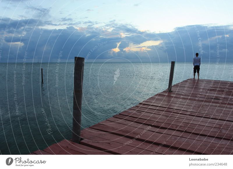 vorne, mitte, hinten Natur Landschaft Wasser Wellen Küste Bucht Insel Stimmung Außenaufnahme Textfreiraum oben Abend Schatten Silhouette Totale Wegsehen