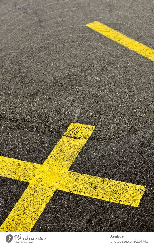 kreuz&strich Straße gelb grau Kreuz Linie Fahrbahnmarkierung Asphalt Riss graphisch minimalistisch Farbfoto Außenaufnahme Menschenleer Tag Teer