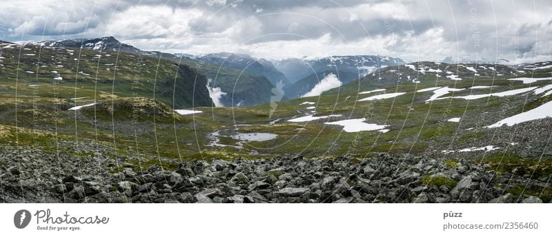 Norwegen Umwelt Natur Landschaft Luft Horizont Wetter Moos Felsen Berge u. Gebirge Gipfel Schneebedeckte Gipfel Schlucht Hochebene Norwegenurlaub Menschenleer