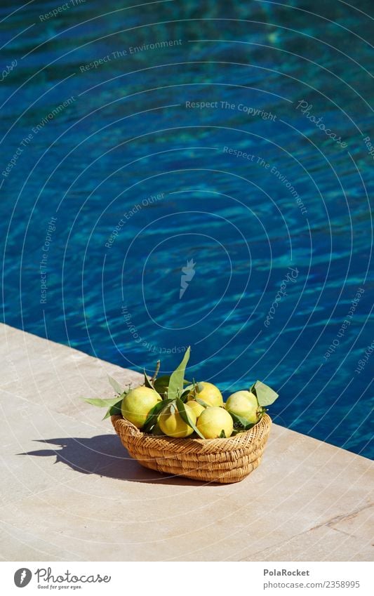 #A# Körbchengröße Kunst ästhetisch Schwimmbad Wasser Wasseroberfläche blau Limone Sommer Reichtum Farbfoto mehrfarbig Außenaufnahme Detailaufnahme Experiment