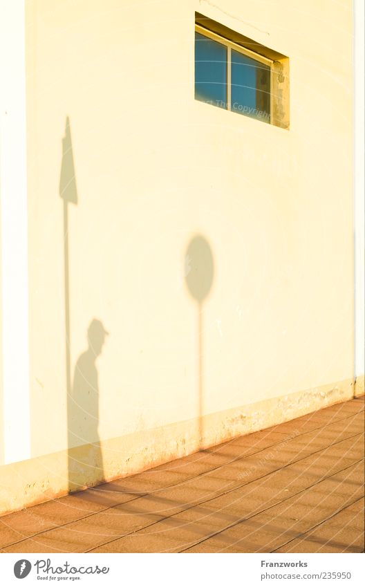 Peter wartet auf Petra Mann Erwachsene 1 Mensch Haus Mauer Wand Fassade Fenster Straßenverkehr Fußgänger Wege & Pfade Zeichen Schilder & Markierungen