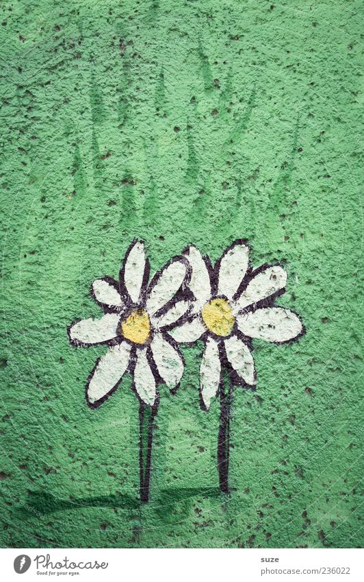 Zweiunddieselbe Blume Graffiti einfach Freundlichkeit schön klein grün Freundschaft Liebe Zeichnung paarweise Wand Putz Wiese Wandmalereien Straßenkunst bemalt