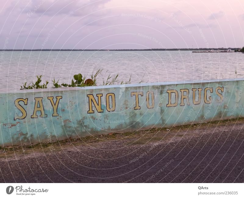 SAY NO TO DRUGS Rauschmittel Alkohol Meer Karibik Belize Mittelamerika Hinweisschild Warnschild Graffiti Rauchen Krankheit Schutz Cannabis Heroin LSD