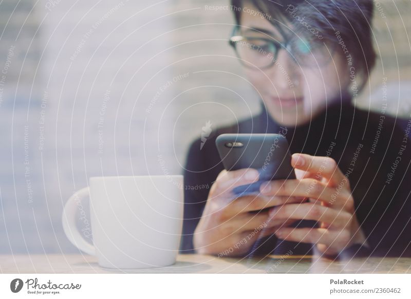 #A# coffee text Kunst Kunstwerk ästhetisch Kaffeepause Handy Chatten Café Tippen Kommunizieren Kommunikationsmittel kommunikativ Frau Brille Suche multitasking