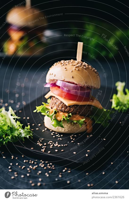 Veggie-Burger Vegane Ernährung Hamburger Cheeseburger Vegetarische Ernährung Gesunde Ernährung Speise Essen Foodfotografie bun pattie lecker amerikanisch Snack