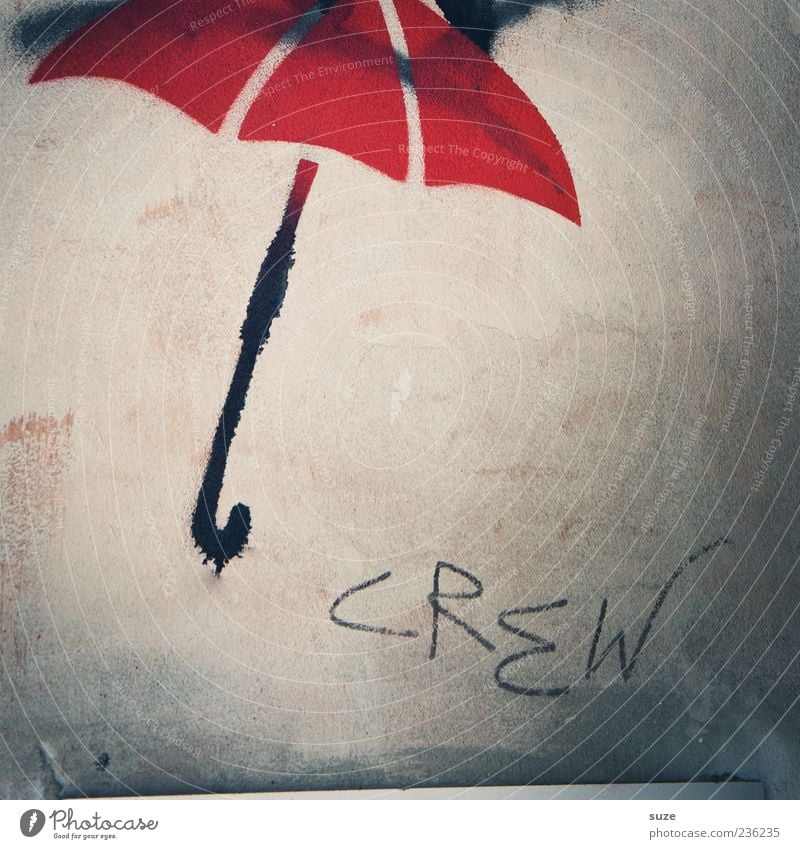 Schirmchen Lifestyle Stil Design Freizeit & Hobby Umwelt Klima Wetter schlechtes Wetter Regen Regenschirm Zeichen Graffiti dreckig trashig grau rot Wand Putz