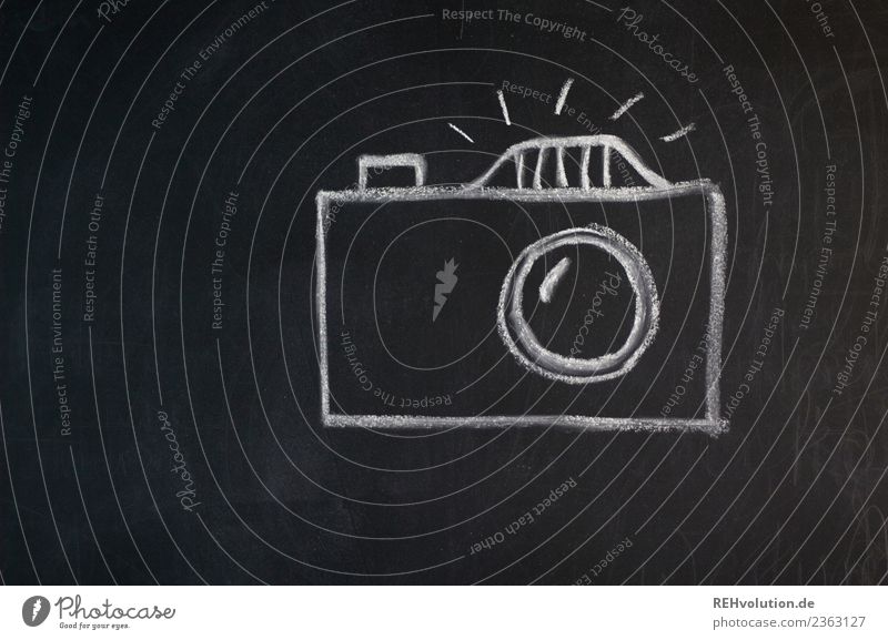 Tafelzeichnung | Kamera Freizeit & Hobby Kreativität gemalt Fotokamera Fotografie Fotografieren Kreide Blitzlichtaufnahme Symbole & Metaphern Ikon Zeichnung