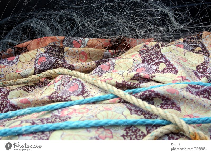 Fritz F. packt ein Arbeit & Erwerbstätigkeit Netz blau Seil Fischernetz Stoff Muster verpackt Farbfoto Gedeckte Farben Außenaufnahme Strukturen & Formen