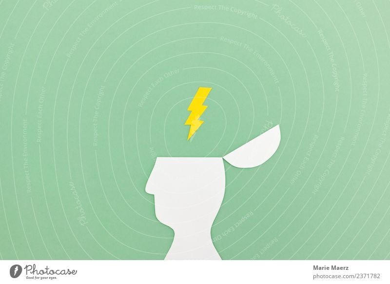 Geistesblitz - Blitz Symbol über aufgeklapptem Kopf Bildung Wissenschaften lernen Erfolg Mensch 1 entdecken einfach neu grün beweglich Weisheit Neugier
