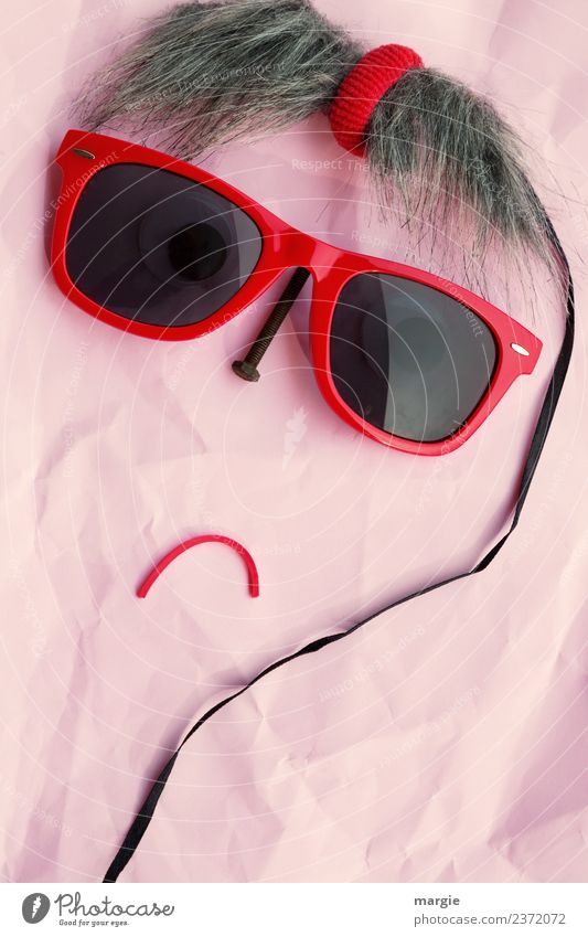 Emotionen: coole Gesichter, Collage mit Sonnenbrille! Freizeit & Hobby Mensch feminin Junge Frau Jugendliche Erwachsene 1 Haare & Frisuren schwarzhaarig rosa
