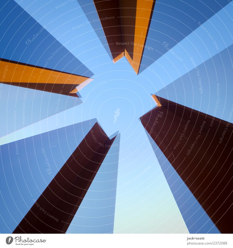 im Quadrat mal zwei 3 Architektur Turm Metall eckig lang blau Einigkeit Stil Symmetrie Bündnis Doppelbelichtung Reaktionen u. Effekte stilistisch Schemata