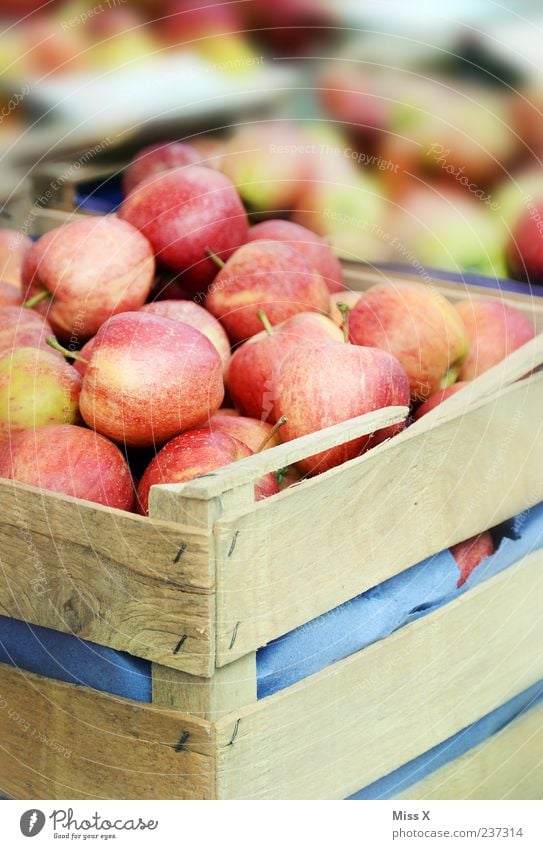 Apfelkisten Lebensmittel Frucht Ernährung Bioprodukte Vegetarische Ernährung frisch Gesundheit lecker süß rot Gemüsemarkt Wochenmarkt Obstladen Holzkiste