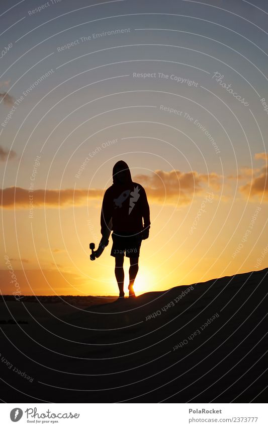 #AS# home we go Kunst ästhetisch Junger Mann Jugendkultur laufen Inline Skating Longboard Urlaubsstimmung Fuerteventura Sonnenuntergang Kapuzenpullover Farbfoto