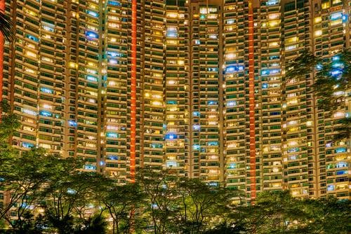Hong Kong - Tung Chung - Tower Blocks Stil Design Leben Häusliches Leben Wohnung Haus Stadt überbevölkert Hochhaus Bauwerk Gebäude Architektur Fassade Balkon