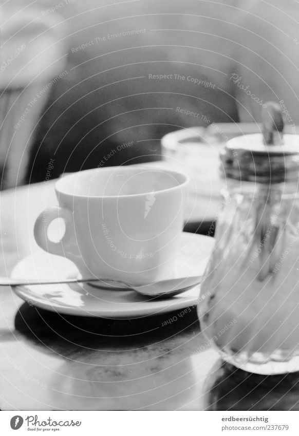 Coffee and Cigarettes Lebensmittel Kaffee Geschirr Tasse Aschenbecher Zuckerstreuer Kaffeelöffel Glas Erholung Laster ruhig genießen Tisch Zigarettenrauch