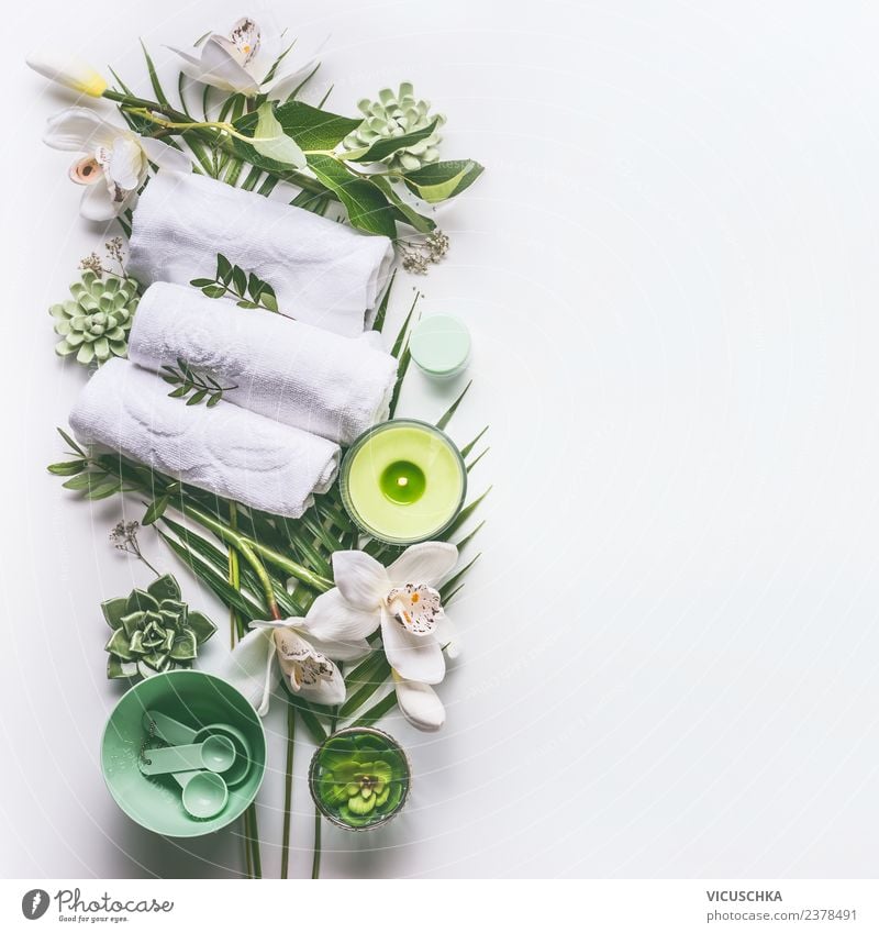 Güne Spa und Wellness Composing auf weiß Stil Design schön Körperpflege Kosmetik Gesundheit Erholung Duft Massage Natur Dekoration & Verzierung trendy grün