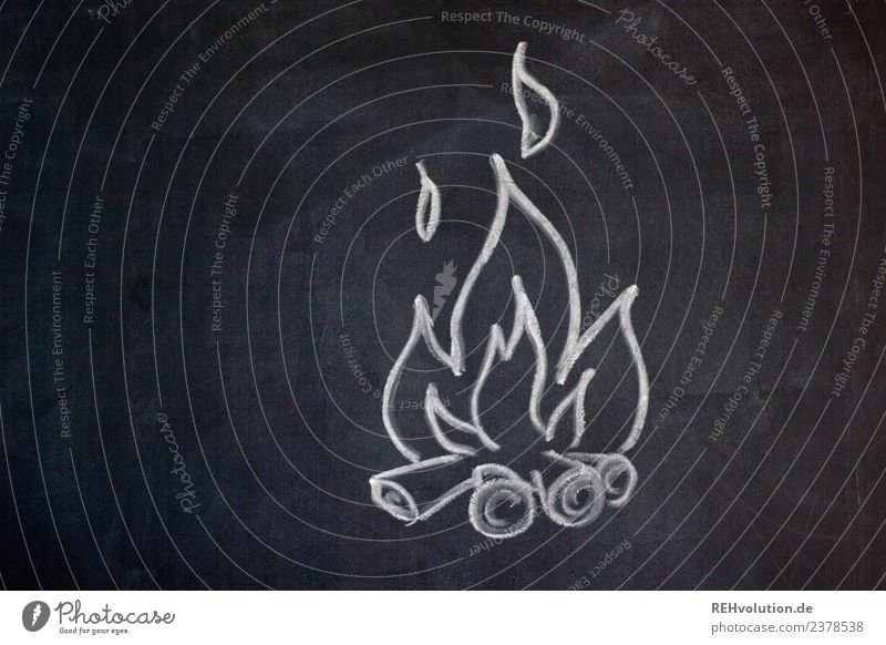 Tafelzeichnung | Lagerfeuer Feuer heiß Feuerstelle brennen Flamme Leidenschaft Holz gemalt Zeichnung Grafik u. Illustration Kreide Farbfoto Gedeckte Farben