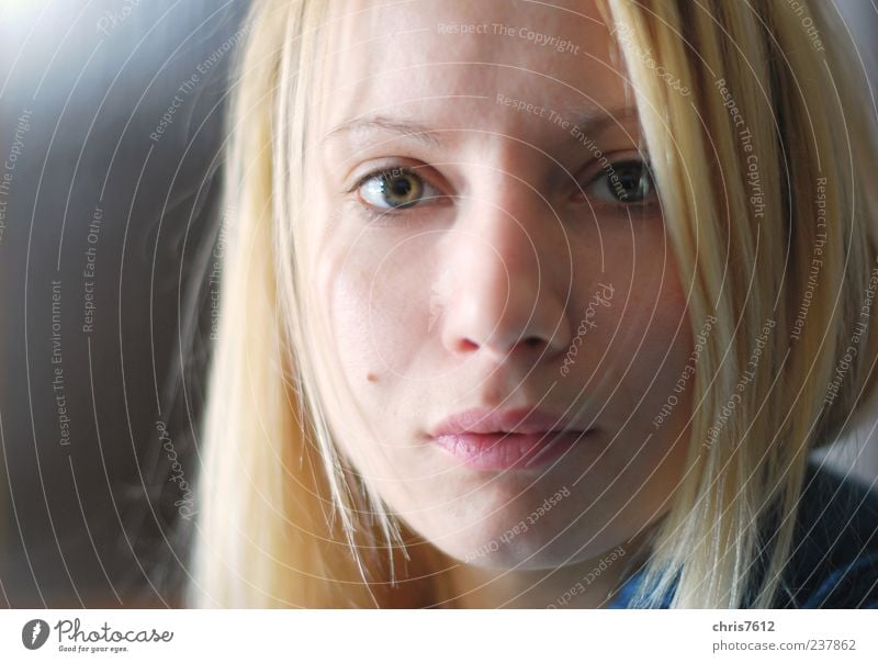 Nicht einfach Mensch feminin Junge Frau Jugendliche Gesicht 1 18-30 Jahre Erwachsene Blick schön blond Farbfoto Textfreiraum links Licht Schatten