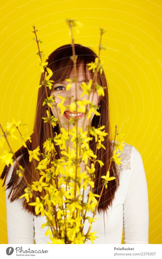 #A# Frühlingsgelb III Kunst ästhetisch Gelbstich gelbgold Frühlingsgefühle Frühlingsblume Frühlingstag Frau Forsithie verstecken Farbfoto mehrfarbig