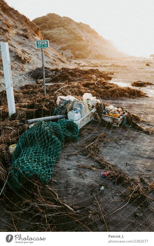 Umwelt Küste Strand Kunststoffverpackung Kasten bedrohlich dreckig gruselig trashig braun Verantwortung Traurigkeit Unlust Enttäuschung Angst Wut