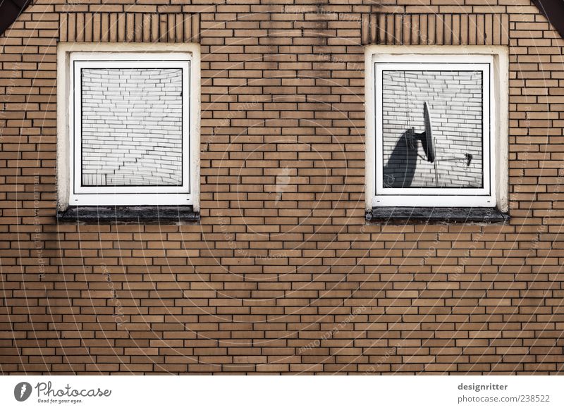 Sehbehinderung Haus Einfamilienhaus Mauer Wand Fassade Fenster Antenne Satellitenantenne Blick dreckig dunkel Einsamkeit ignorant Feindseligkeit Frustration