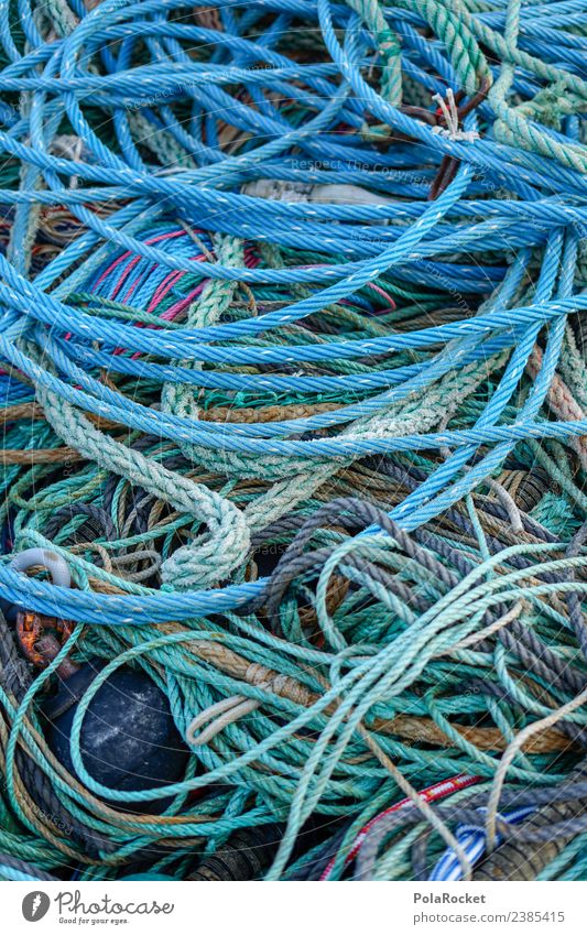 #S# Leinensalat Schifffahrt chaotisch Hafen Seil Knoten trocknen Handwerk Angeln Fischereiwirtschaft Ostsee Ostseeinsel viele Verschiedenheit gebrauchen blau