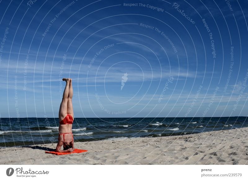 Strandkopfstand Erholung ruhig Ferien & Urlaub & Reisen Sommer Sommerurlaub Meer Yoga Mensch feminin Körper Rücken Gesäß Beine 1 45-60 Jahre Erwachsene Umwelt